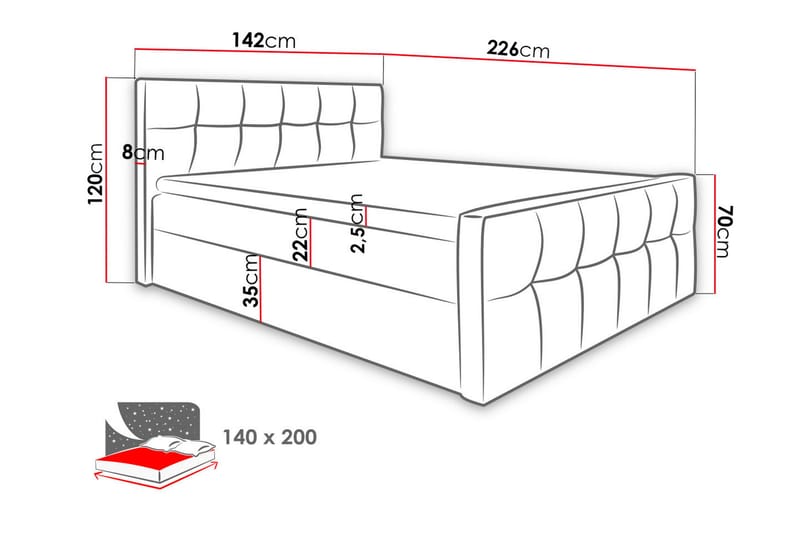 Norrbacksjö Kontinentalsäng 140x200 cm - Grå - Kontinentalsäng - Dubbelsäng