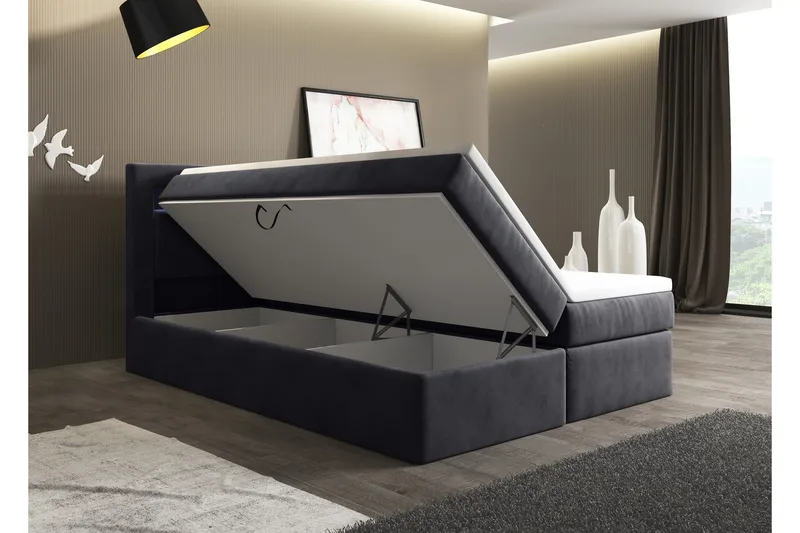 Oscar Komplett Sängpaket – Kontinentalsäng 180x200 cm i Sammet med Sänggavel + Bäddmadrass - Antracit - Möbler - Säng - Kontinentalsäng