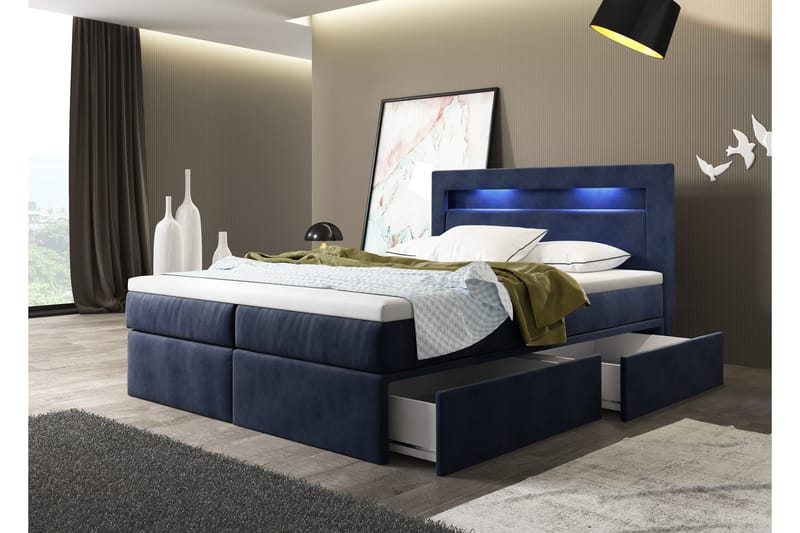 Oscar Sängpaket 160x200cm LED-belysning - Dubbelsäng - Komplett sängpaket - Kontinentalsäng