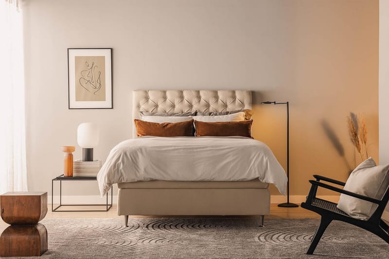 Oslo Lyx Sängpaket Boucle 140x200 Djuphäftad gavel - Beige - Möbler - Säng - Kontinentalsäng