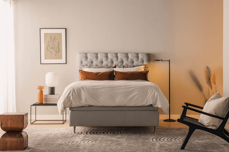 Oslo Lyx Sängpaket Boucle 140x200 Djuphäftad gavel - Grå - Möbler - Säng - Kontinentalsäng