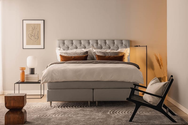 Oslo Lyx Sängpaket Boucle 160x200 Djuphäftad gavel - Grå - Möbler - Säng - Kontinentalsäng