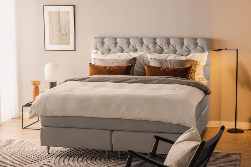 Oslo Lyx Sängpaket Boucle 160x200 Djuphäftad gavel - Grå - Möbler - Säng - Kontinentalsäng