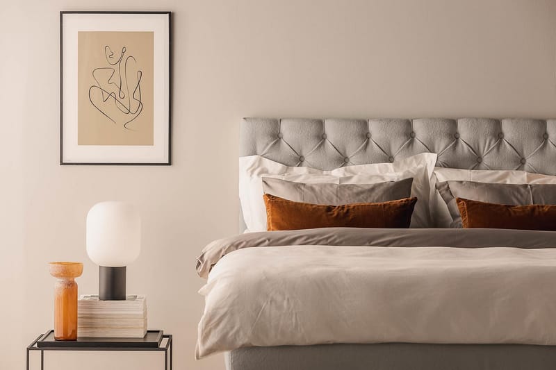 Oslo Lyx Sängpaket Boucle 160x200 Djuphäftad gavel - Grå - Möbler - Säng - Kontinentalsäng