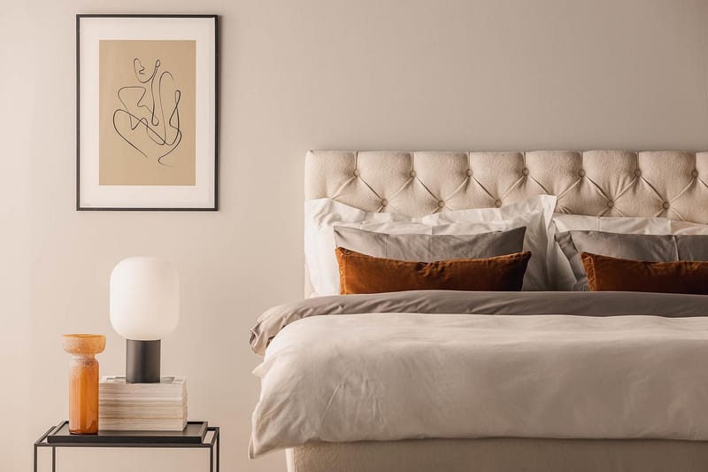 Oslo Lyx Sängpaket Boucle 180x200 Djuphäftad gavel - Ljusbeige - Möbler - Säng - Kontinentalsäng
