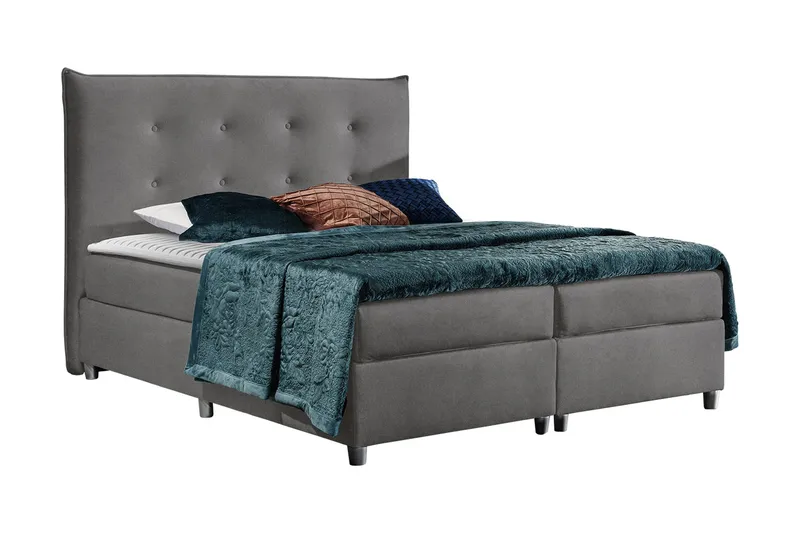 Prato Komplett Sängpaket – Kontinentalsäng 180x200 cm i Tyg med Sänggavel + Bäddmadrass, Mellangrå