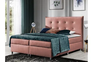 Prato Kontinentalsäng med Förvaring 120x200 cm i Tyg med Sänggavel - Rosa - Möbler - Säng - Kontinentalsäng