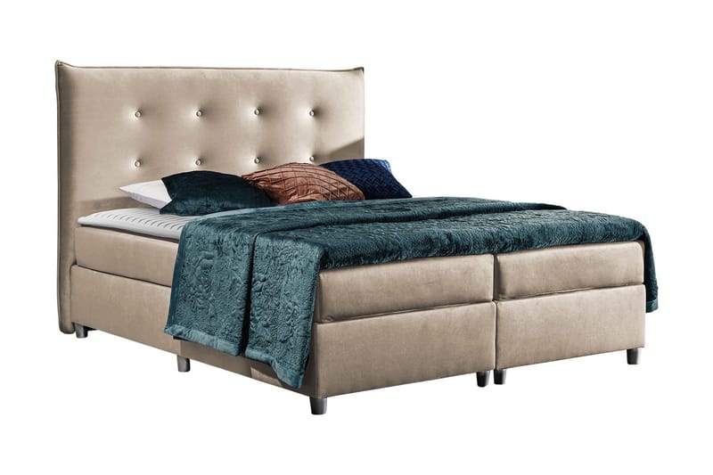 Prato Kontinentalsäng med Förvaring 200x200 cm i Tyg med Sänggavel, Beige