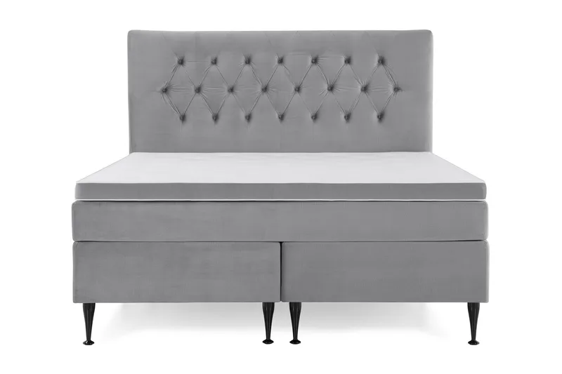 Royal Velvet Komplett Sängpaket 160x200 cm - Ljusgrå med Höga Svarta Ben - Möbler - Säng - Kontinentalsäng