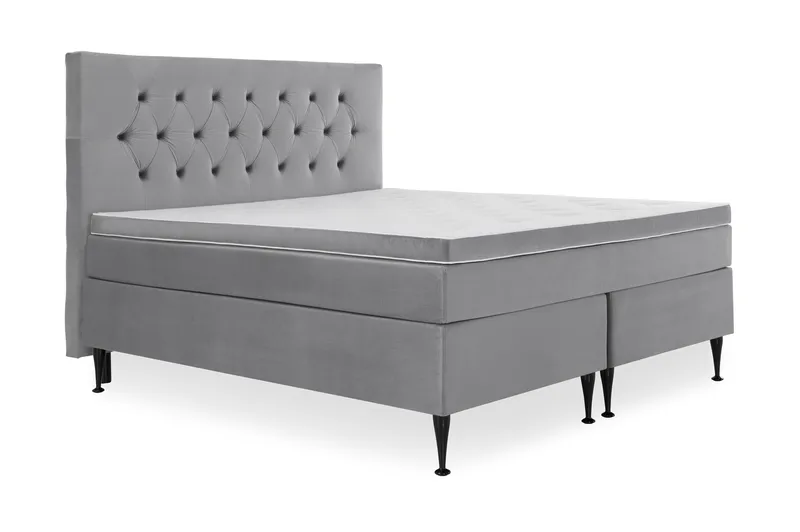 Royal Velvet Komplett Sängpaket 160x200 cm - Ljusgrå med Höga Svarta Ben - Möbler - Säng - Kontinentalsäng