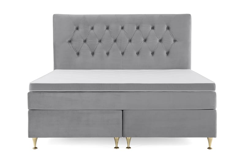 Royal Velvet Komplett Sängpaket 160x200 cm - Ljusgrå med Låga Guldben - Möbler - Säng - Komplett sängpaket