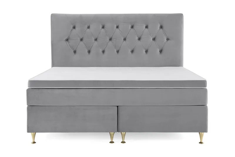 Royal Velvet Komplett Sängpaket 160x200 cm - Ljusgrå med Låga Guldben - Möbler - Säng - Kontinentalsäng
