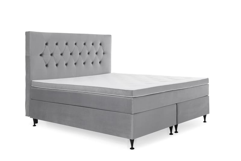 Royal Velvet Komplett Sängpaket 160x200 cm - Ljusgrå med Låga Svarta Ben - Möbler - Säng - Kontinentalsäng