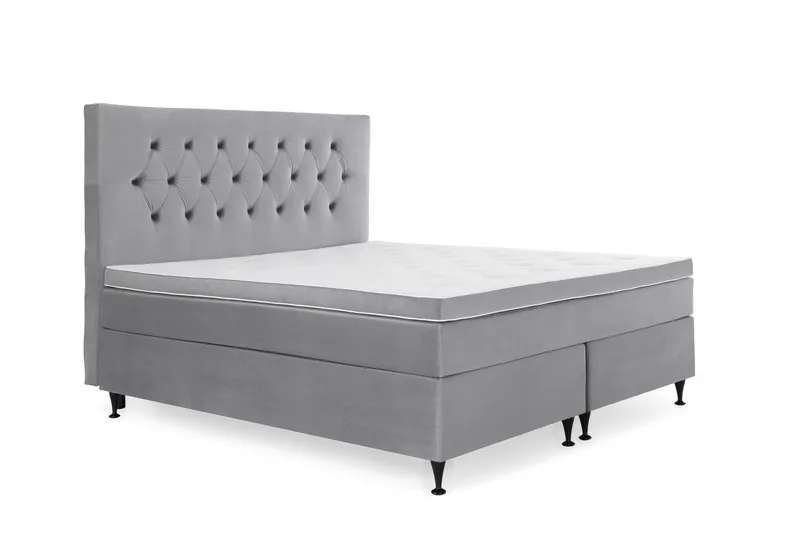 Royal Velvet Komplett Sängpaket 160x200 cm - Ljusgrå med Låga Svarta Ben - Möbler - Säng - Kontinentalsäng