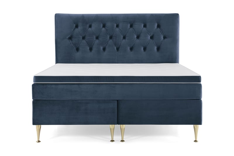 Royal Velvet Komplett Sängpaket 160x200 cm - Mörkblå med Höga Guldben - Möbler - Säng - Kontinentalsäng