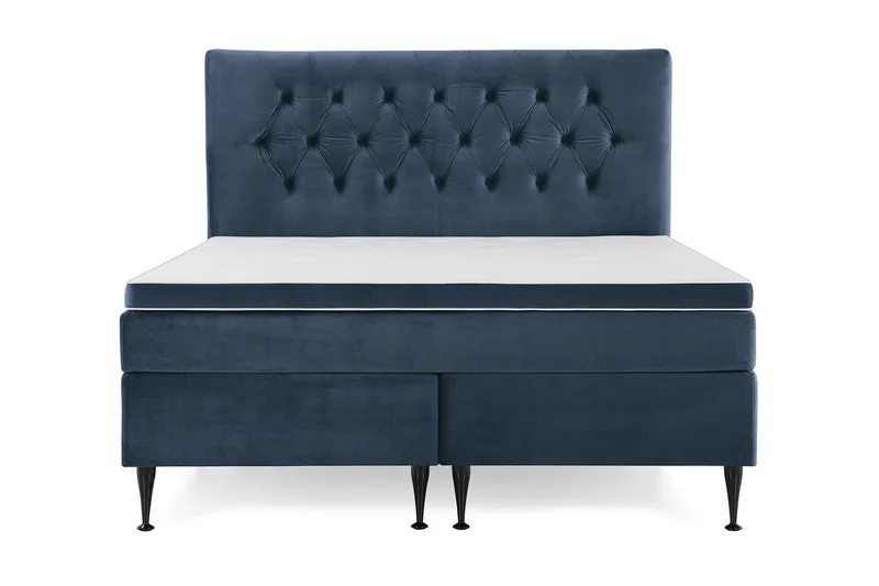 Royal Velvet Komplett Sängpaket 160x200 cm - Mörkblå med Höga Svarta Ben - Möbler - Säng - Kontinentalsäng