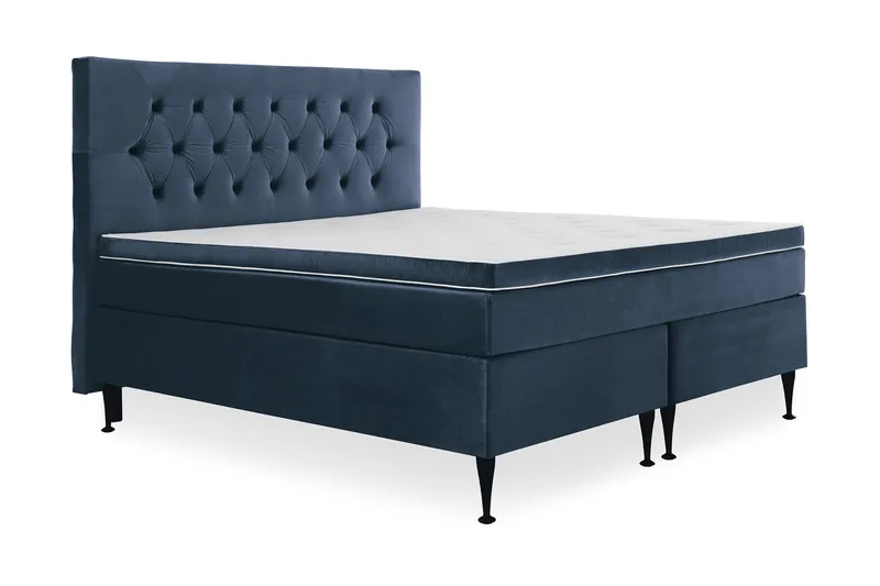 Royal Velvet Komplett Sängpaket 160x200 cm - Mörkblå med Höga Svarta Ben - Möbler - Säng - Kontinentalsäng