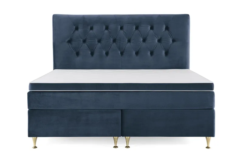 Royal Velvet Komplett Sängpaket 160x200 cm - Mörkblå med Låga Guldben - Möbler - Säng - Kontinentalsäng
