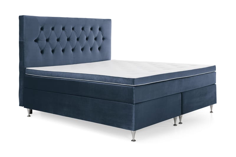 Royal Velvet Komplett Sängpaket 160x200 cm - Mörkblå med Låga Silverben - Möbler - Säng - Kontinentalsäng