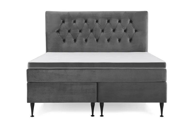 Royal Velvet Komplett Sängpaket 160x200 cm - Mörkgrå med Höga Svarta Ben - Möbler - Säng - Kontinentalsäng