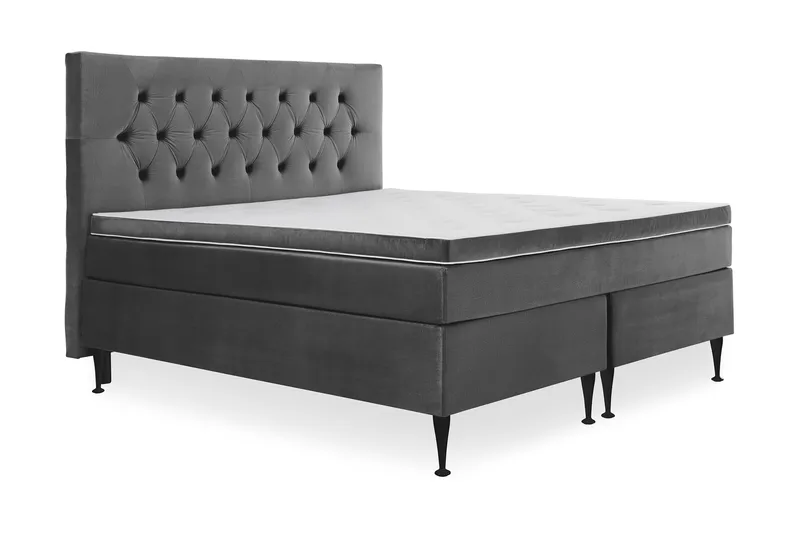 Royal Velvet Komplett Sängpaket 160x200 cm - Mörkgrå med Höga Svarta Ben - Möbler - Säng - Kontinentalsäng