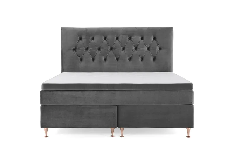 Royal Velvet Komplett Sängpaket 160x200 cm - Mörkgrå med Låga Rosében - Möbler - Säng - Kontinentalsäng