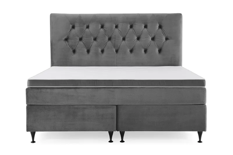 Royal Velvet Komplett Sängpaket 160x200 cm - Mörkgrå med Låga Svarta Ben - Möbler - Säng - Kontinentalsäng