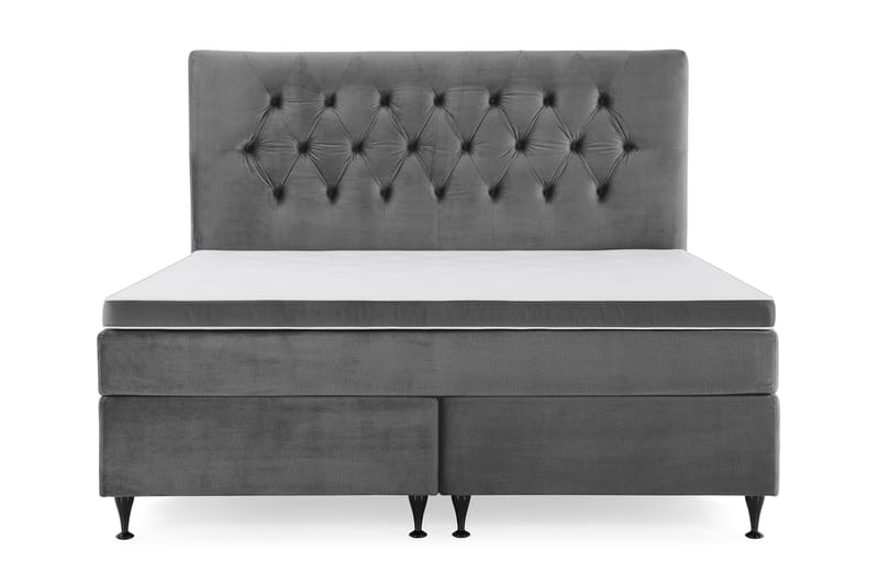 Royal Velvet Komplett Sängpaket 160x200 cm - Mörkgrå med Låga Svarta Ben - Möbler - Säng - Kontinentalsäng