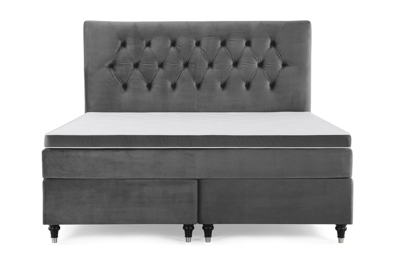 Royal Velvet Komplett Sängpaket 160x200 cm - Mörkgrå med Svarvade Ben - Möbler - Säng - Kontinentalsäng