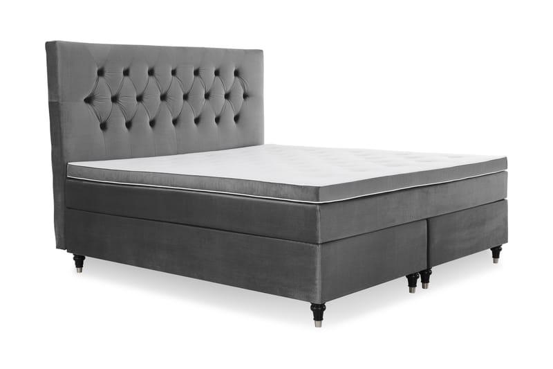 Royal Velvet Komplett Sängpaket 160x200 cm - Mörkgrå med Svarvade Ben - Möbler - Säng - Kontinentalsäng
