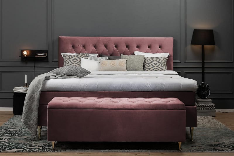 Royal Velvet Komplett Sängpaket 160x200 cm - Rosa med Höga Silverben - Möbler - Säng - Kontinentalsäng