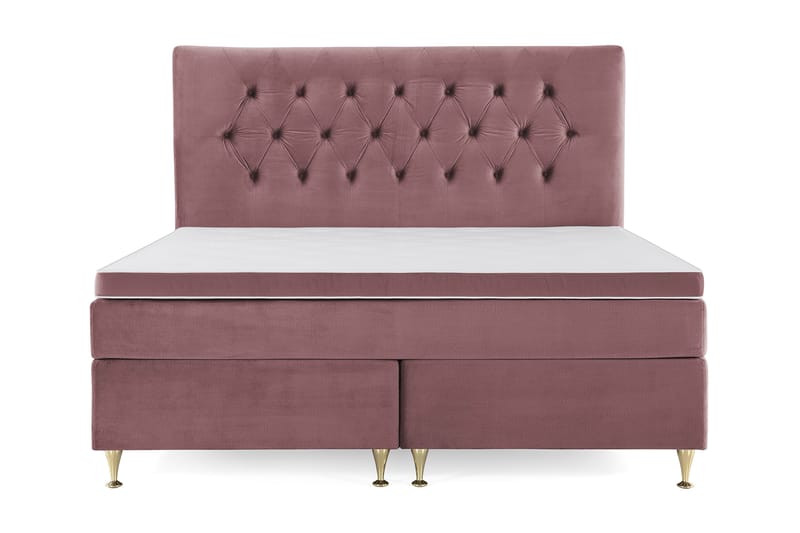 Royal Velvet Komplett Sängpaket 160x200 cm - Rosa med Låga Guldben - Möbler - Säng - Kontinentalsäng