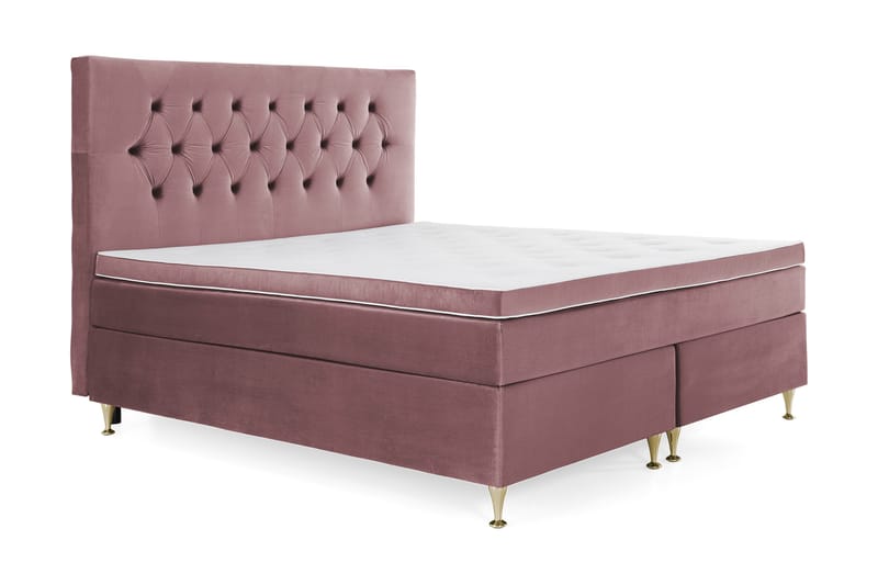 Royal Velvet Komplett Sängpaket 160x200 cm - Rosa med Låga Guldben - Möbler - Säng - Kontinentalsäng