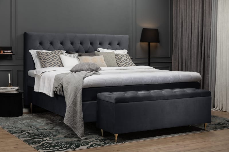 Royal Velvet Komplett Sängpaket 160x200 cm - Svart med Låga Guldben - Möbler - Säng - Kontinentalsäng