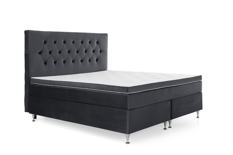 Royal Velvet Komplett Sängpaket 160x200 cm - Svart med Låga Silverben - Möbler - Säng - Komplett sängpaket
