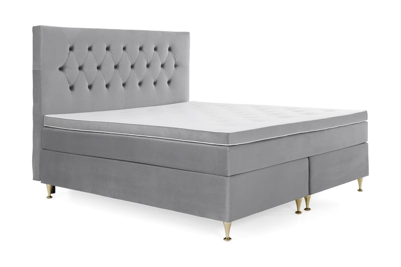 Royal Velvet Komplett Sängpaket 160x200  Ljusgrå med Låga - Ljusgrå med Låga Guldben - Kontinentalsäng - Dubbelsäng