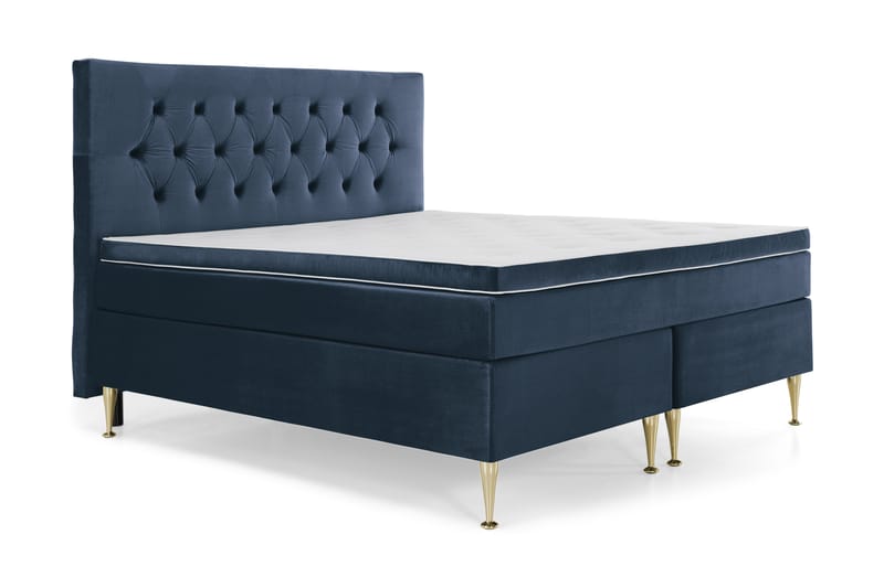 Royal Velvet Komplett Sängpaket 160x200  Mörkblå med Höga - Mörkblå med Höga Guldben - Komplett sängpaket - Kontinentalsäng - Dubbelsäng