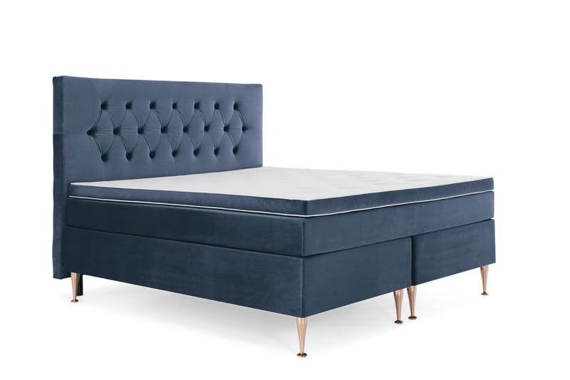 Royal Velvet Komplett Sängpaket 160x200 - Mörkblå med Höga Rosében - Kontinentalsäng - Dubbelsäng