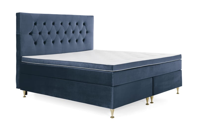 Royal Velvet Komplett Sängpaket 160x200  Mörkblå med Låga - Mörkblå med Låga Guldben - Kontinentalsäng - Dubbelsäng