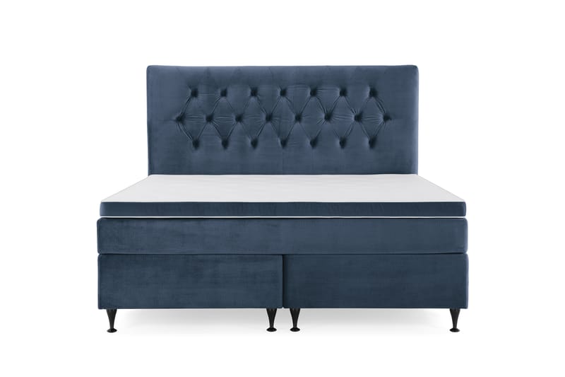 Royal Velvet Komplett Sängpaket 160x200 - Mörkblå med Låga Svarta Ben - Kontinentalsäng - Dubbelsäng
