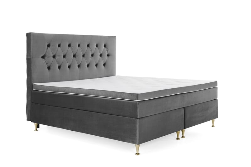 Royal Velvet Komplett Sängpaket 160x200 - Mörkgrå med Låga Guldben - Komplett sängpaket - Kontinentalsäng - Dubbelsäng
