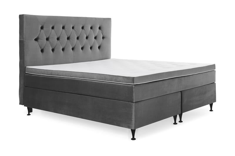 Royal Velvet Komplett Sängpaket 160x200 - Mörkgrå med Låga Svarta Ben - Komplett sängpaket - Kontinentalsäng - Dubbelsäng