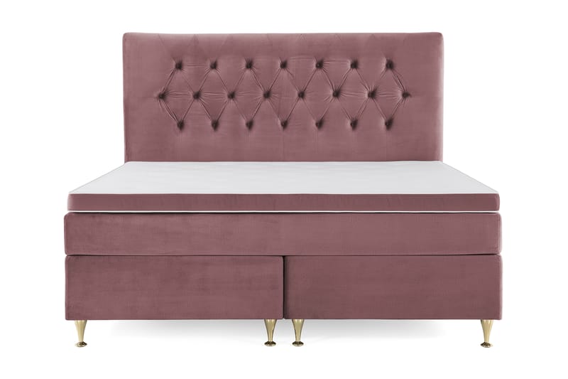 Royal Velvet Komplett Sängpaket 160x200 - Rosa med Låga Guldben - Dubbelsäng - Komplett sängpaket - Kontinentalsäng