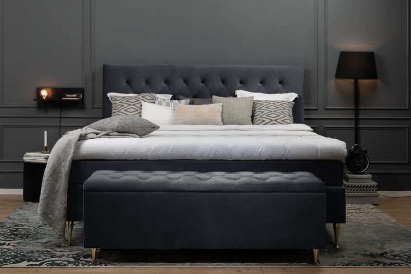Royal Velvet Komplett Sängpaket 160x200  Svart med Låga S - Svart med Låga Svarta Ben - Dubbelsäng - Komplett sängpaket - Kontinentalsäng