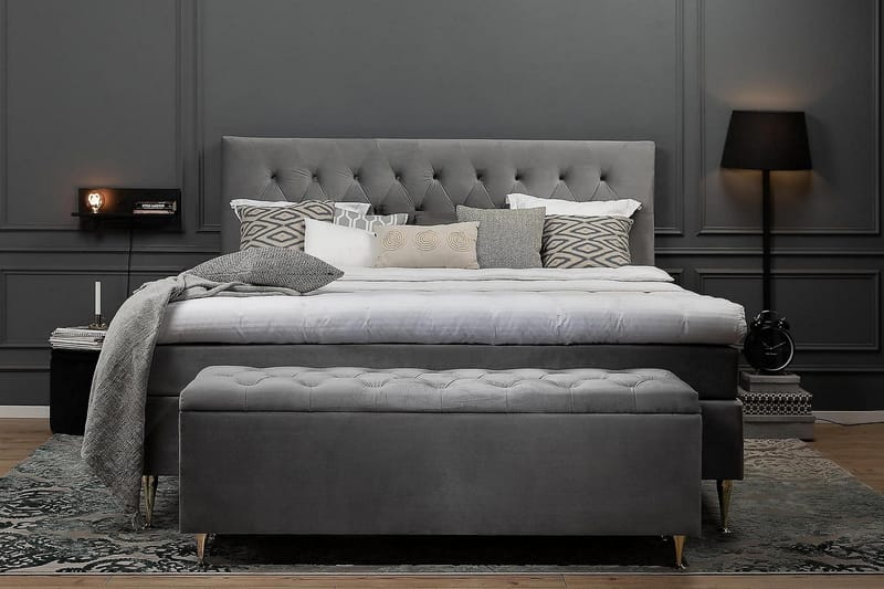 Royal Velvet Komplett Sängpaket 180x200 cm - Ljusgrå med Höga Silverben - Möbler - Säng - Kontinentalsäng