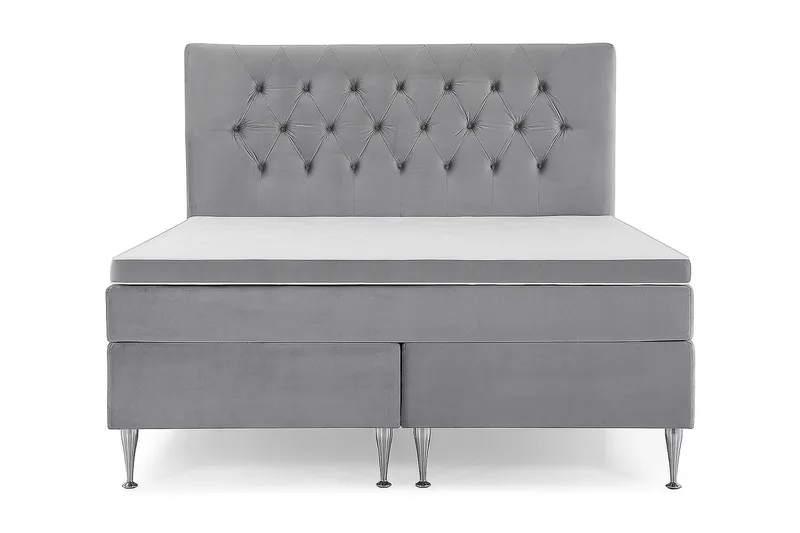 Royal Velvet Komplett Sängpaket 180x200 cm, Ljusgrå med Höga Silverben