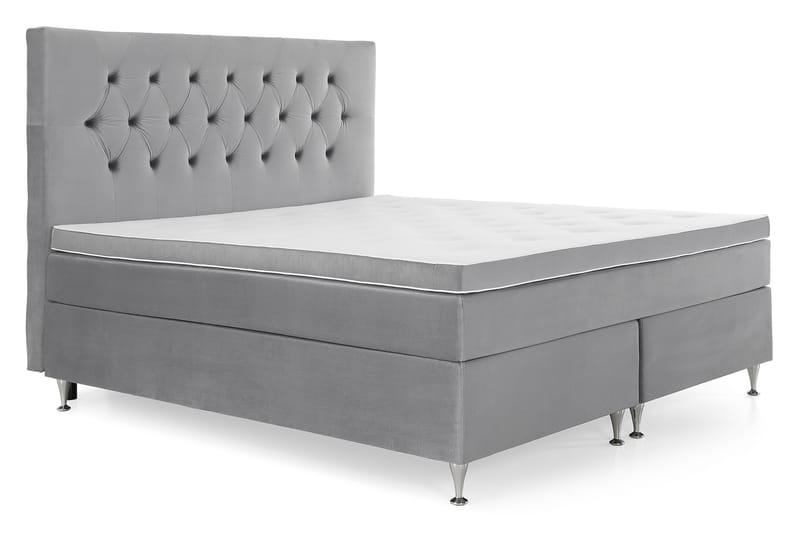 Royal Velvet Komplett Sängpaket 180x200 cm - Ljusgrå Sammet/Låga Silverben - Möbler - Säng - Kontinentalsäng