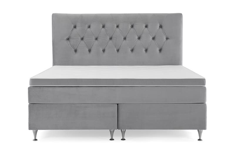 Royal Velvet Komplett Sängpaket 180x200 cm - Ljusgrå Sammet/Låga Silverben - Möbler - Säng - Kontinentalsäng
