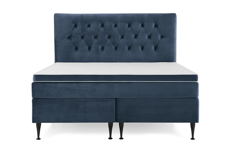 Royal Velvet Komplett Sängpaket 180x200 cm - Mörkblå med Höga Svarta Ben - Möbler - Säng - Kontinentalsäng