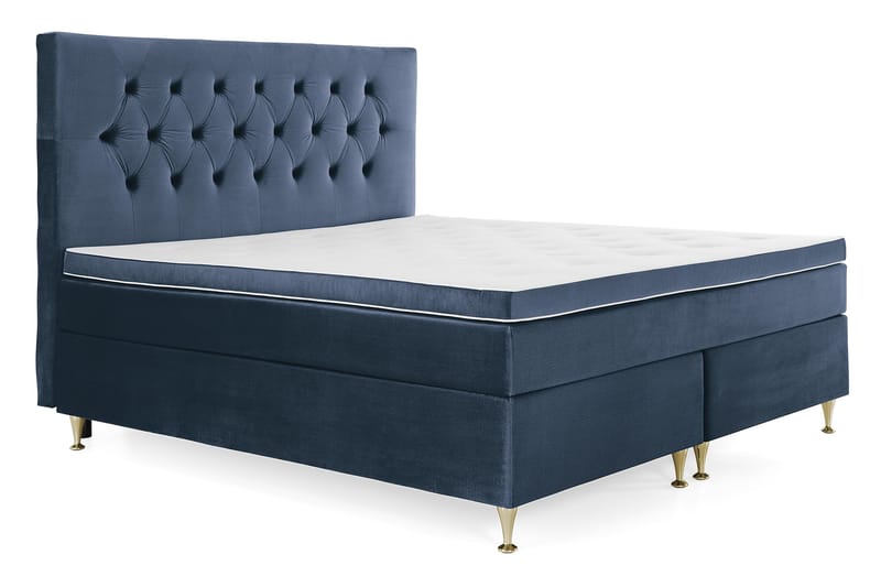 Royal Velvet Komplett Sängpaket 180x200 cm - Mörkblå med Låga Guldben - Möbler - Säng - Kontinentalsäng